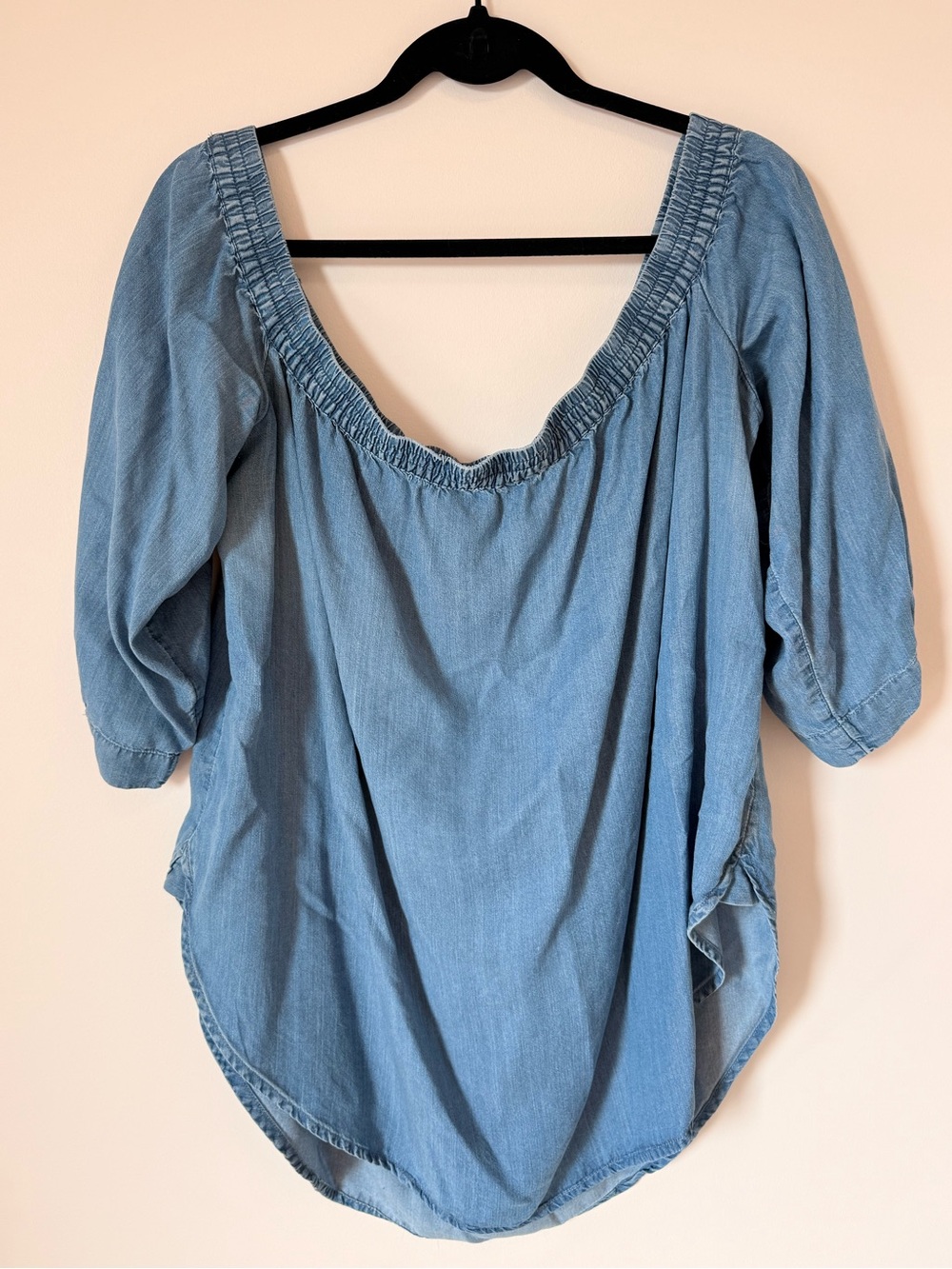 Joe Fresj Women’s Light Blue Denim Peasant Top